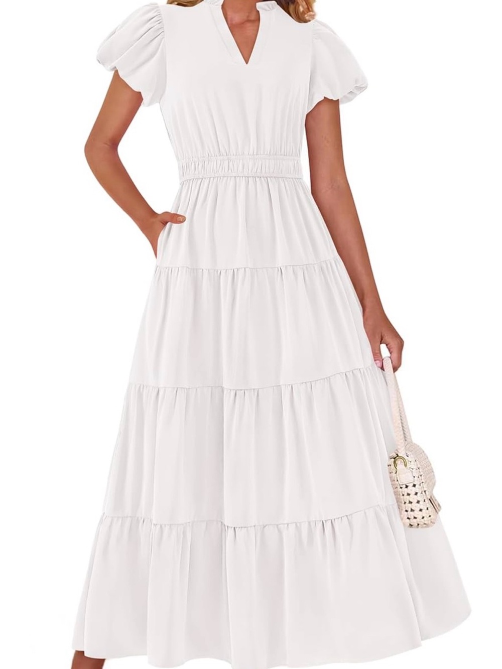 White Tiered Puff Sleeve Maxi Dress